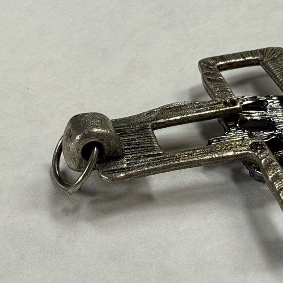 Silver Tone Metal Cross Pendant With Rhinestone Crown Embellishment for Necklace - Picture 13 of 15